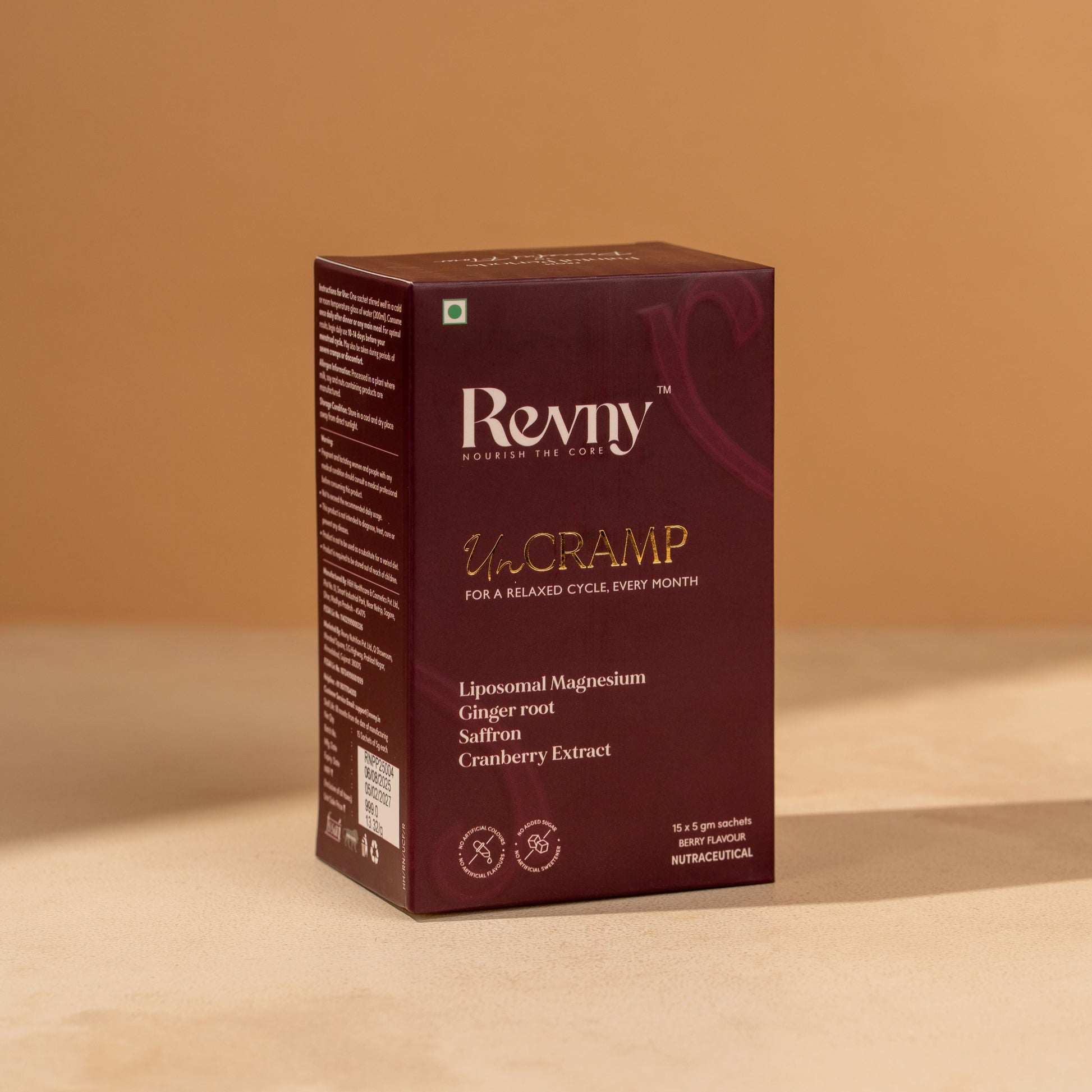 Revny UnCramp supplement box on a beige background