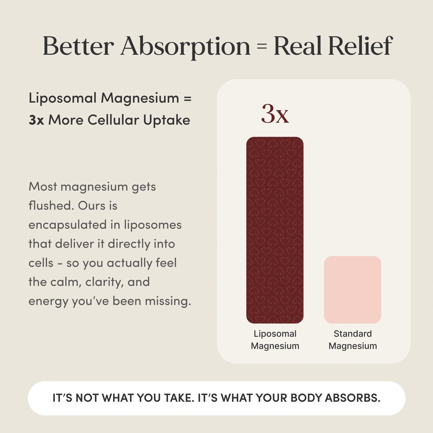 Comparison chart showing liposomal magnesium versus standard magnesium with text about better absorption.