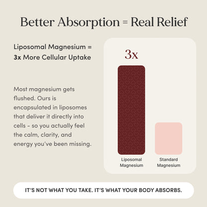 Comparison chart showing liposomal magnesium versus standard magnesium with text about better absorption.